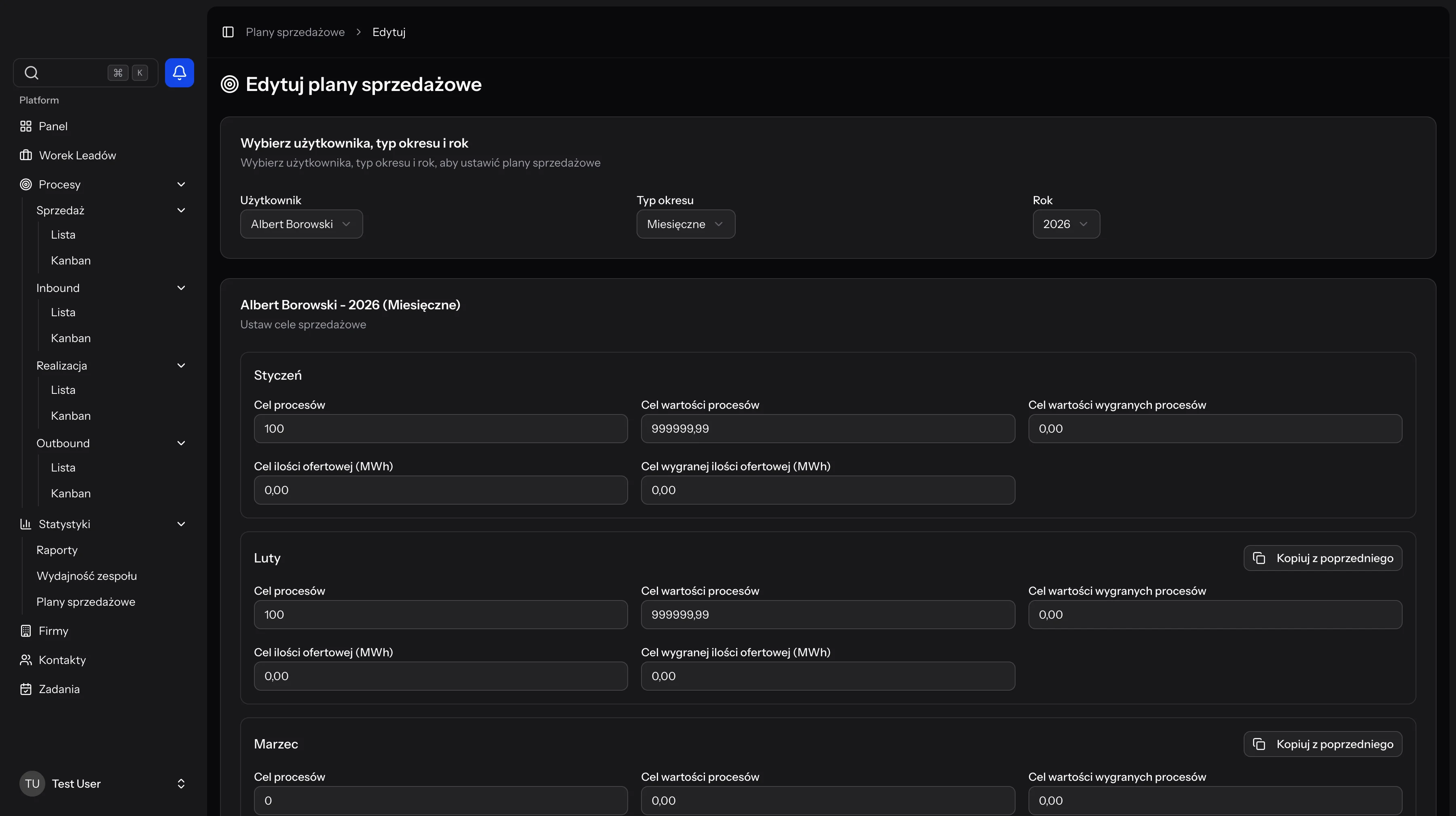 Ustawienia planów sprzedażowych